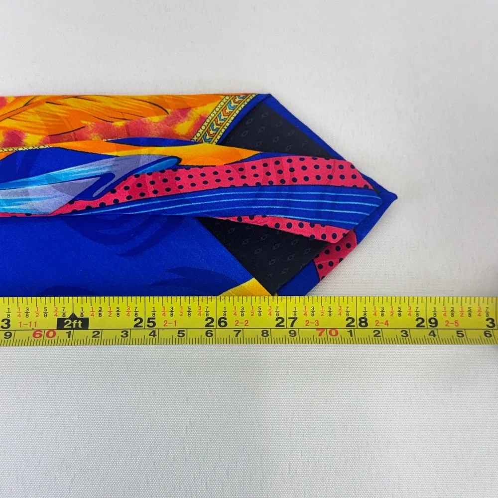 Krizia Uomo Silk Tie Mens Blue Orange Feather Polka‎ Dot Maximalist Retro Luxury
